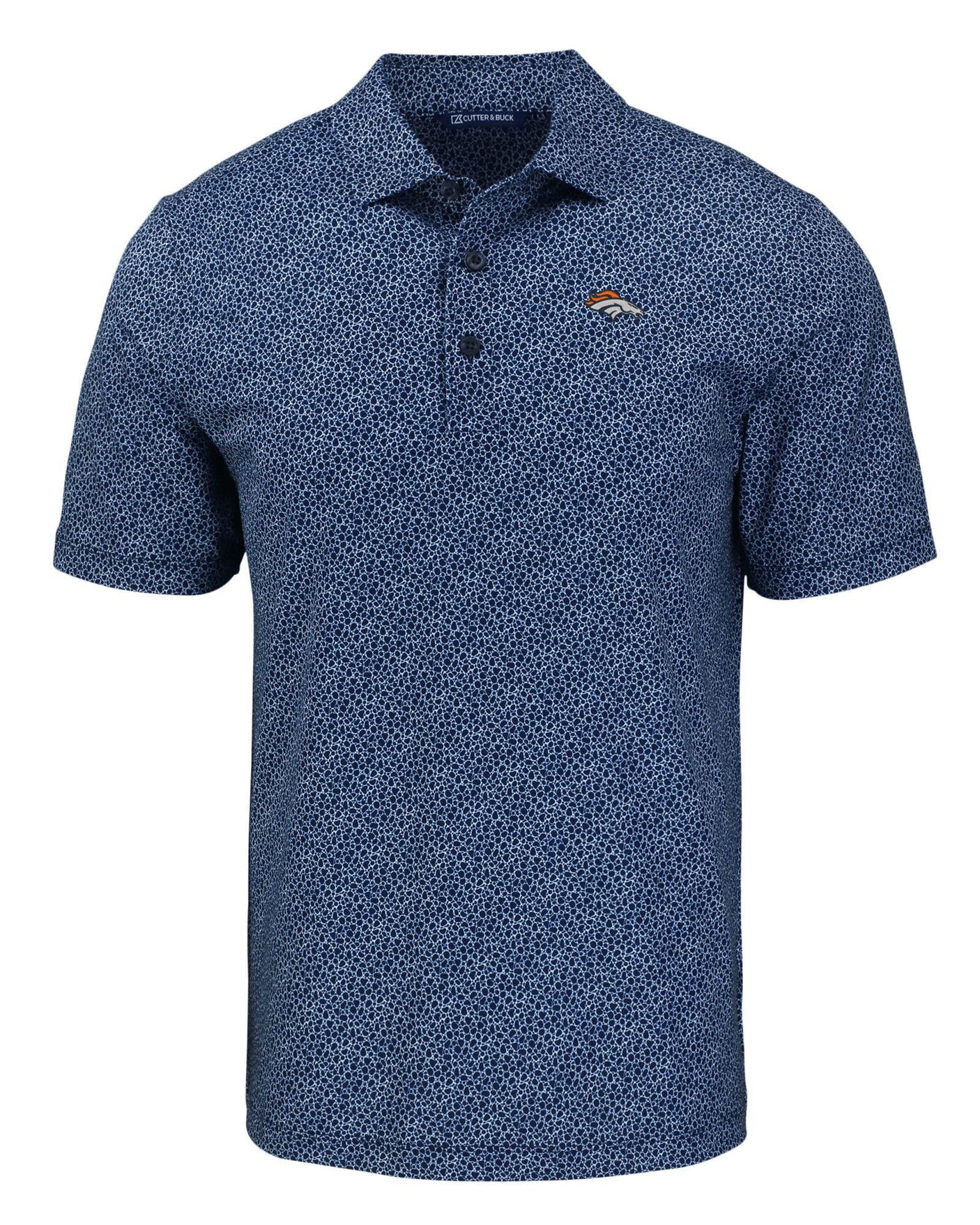 Broncos Cutter and Buck Men's Navy and White Pike Eco Shadow Check Print Polo