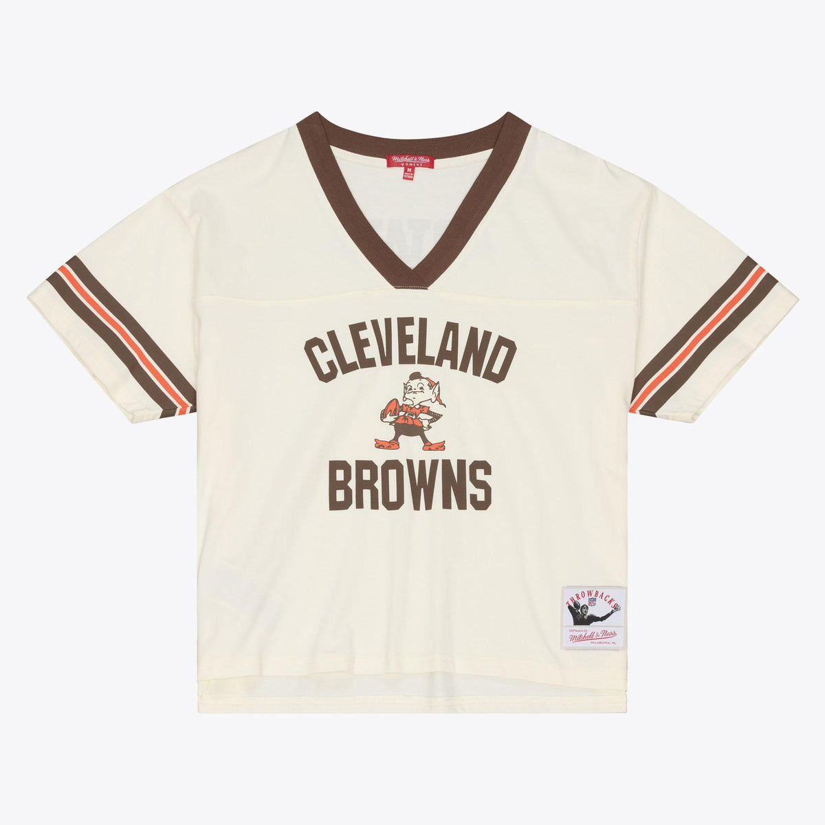 Browns 2026 Mitchell & Ness Women's Retro Roots Crop Boxy Yoke T-Shirt Pro Football Hall of Fame