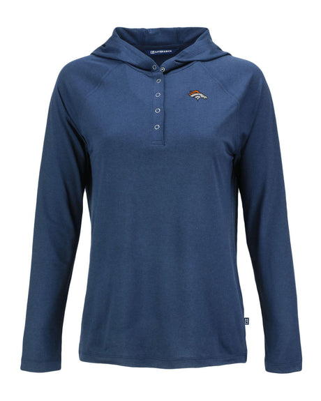 Broncos Cutter and Buck Women's Navy Coastline Epic Comfort Eco Hooded Shirt