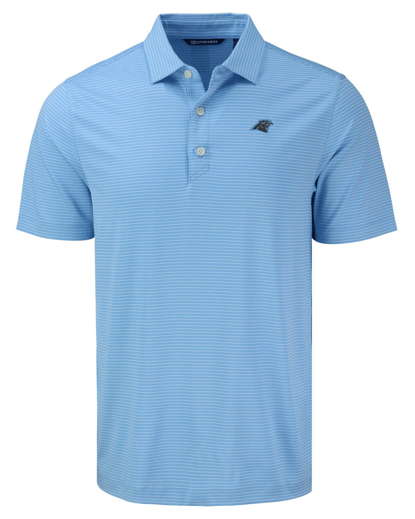Panthers Cutter and Buck Men's Blue Forge Eco Fine Line Stripe Recycled Polo