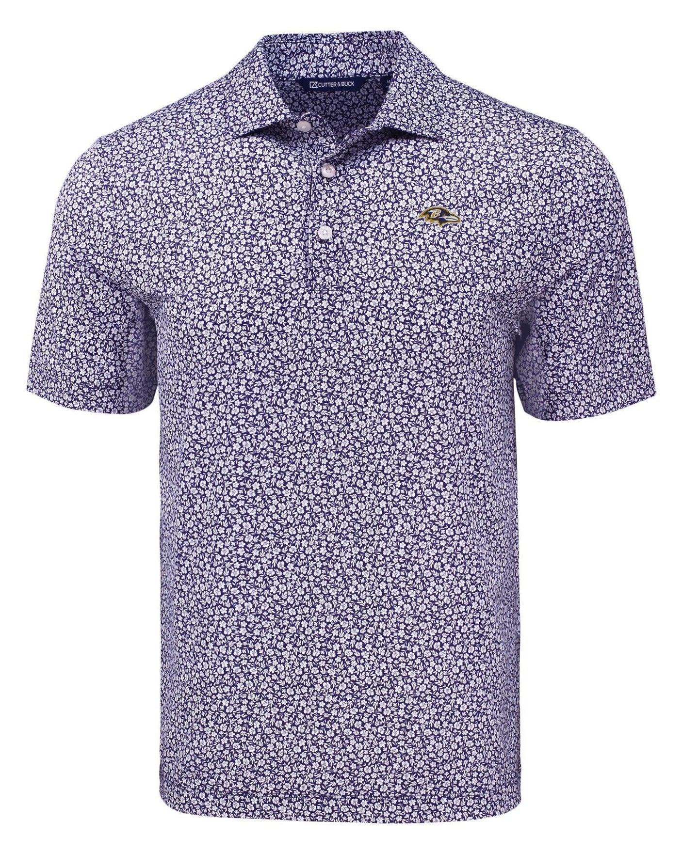 Ravens Cutter and Buck Men's Purple Pike Eco Flora Print Polo