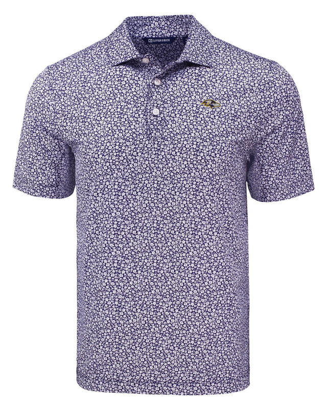 Ravens Cutter and Buck Men's Purple Pike Eco Flora Print Polo