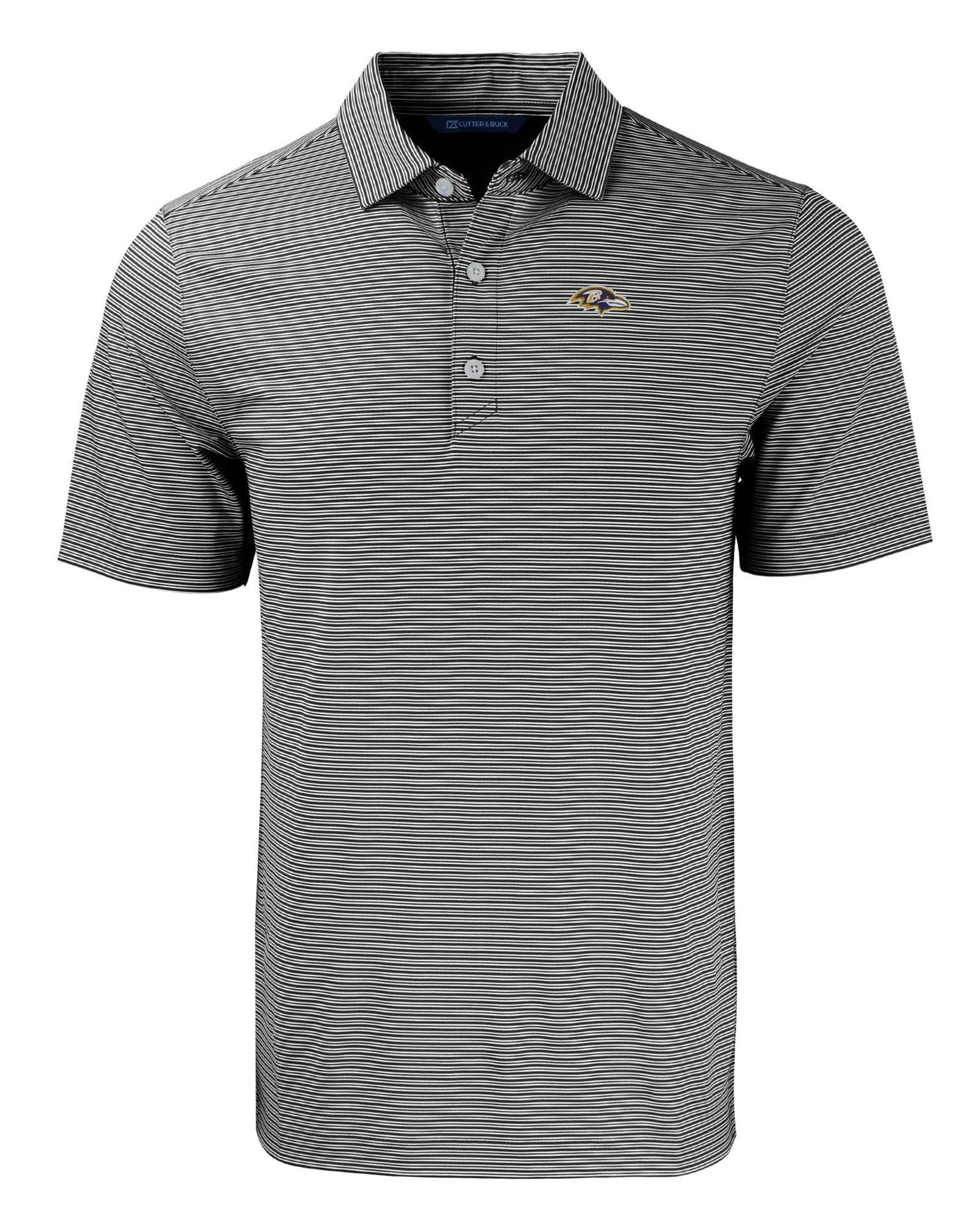 Ravens Cutter and Buck Men's Black Forge Eco Double Stripe Recycled Polo