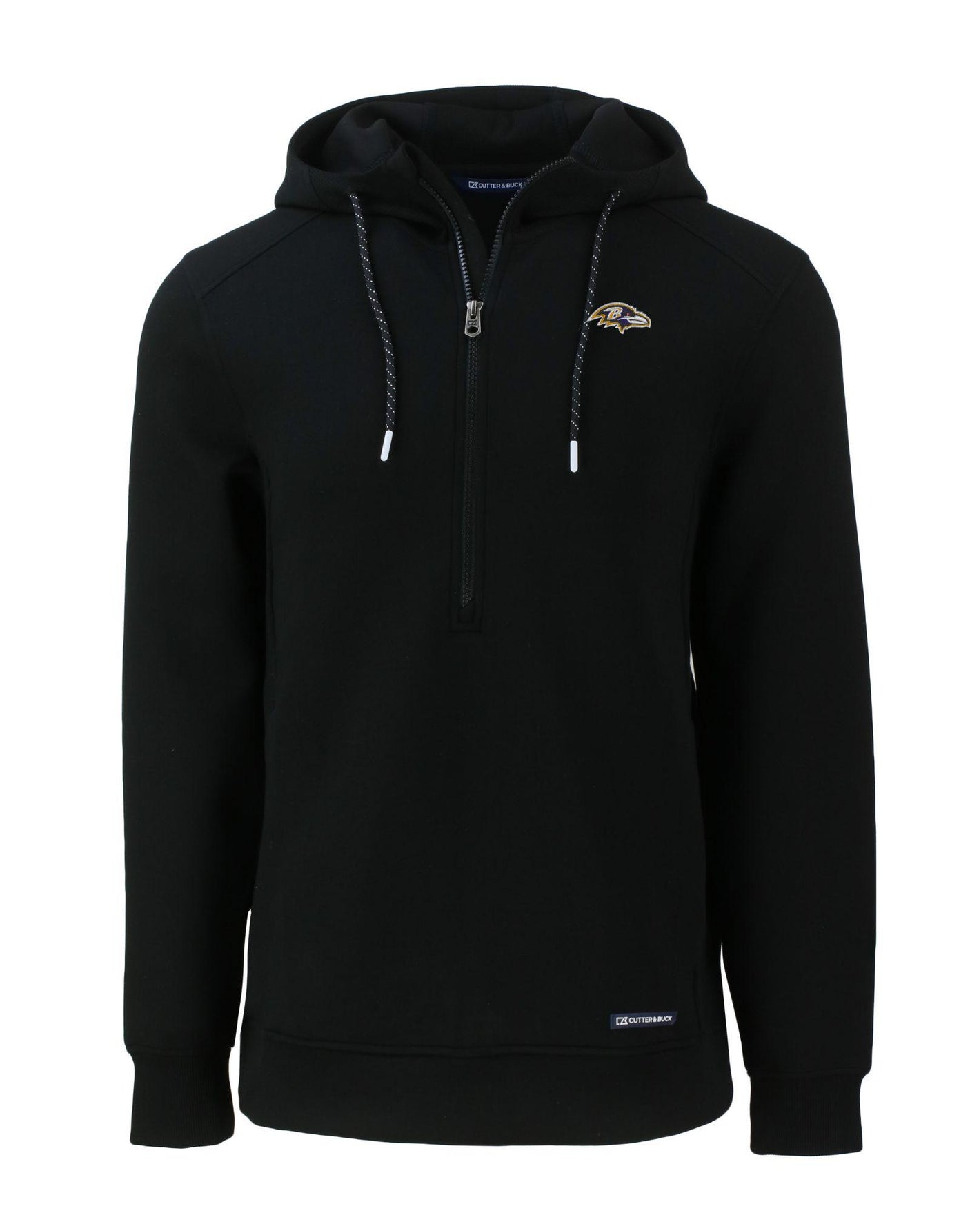 Ravens Cutter and Buck Men's Black Roam Eco Half Zip Hooded Pullover