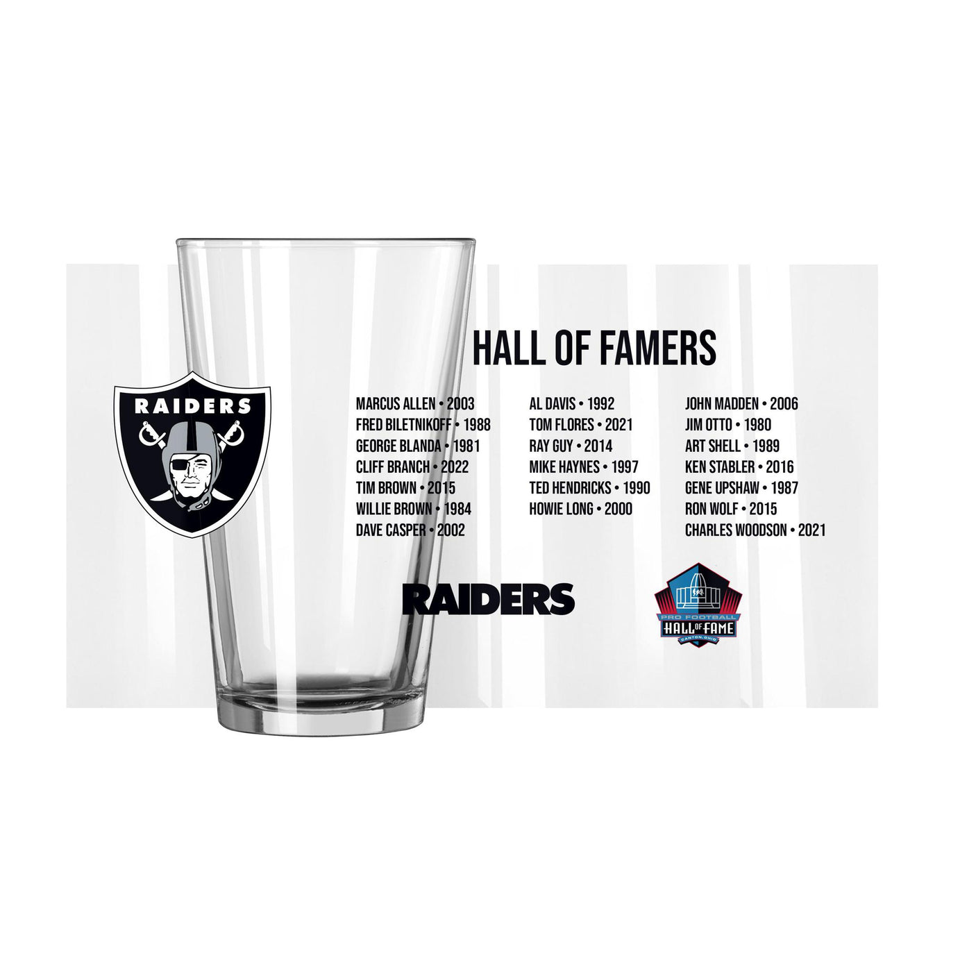 Raiders Hall of Famer Pint Glass