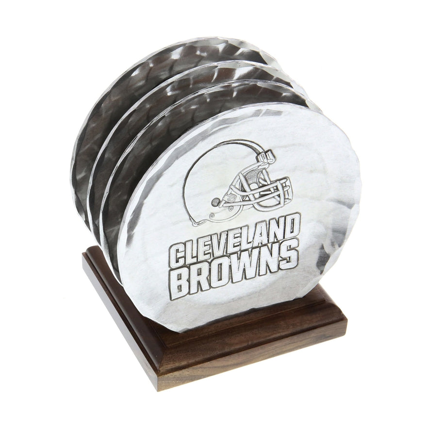 Browns 4-Piece Aluminum Coaster Set with Caddy Pro Football Hall of Fame
