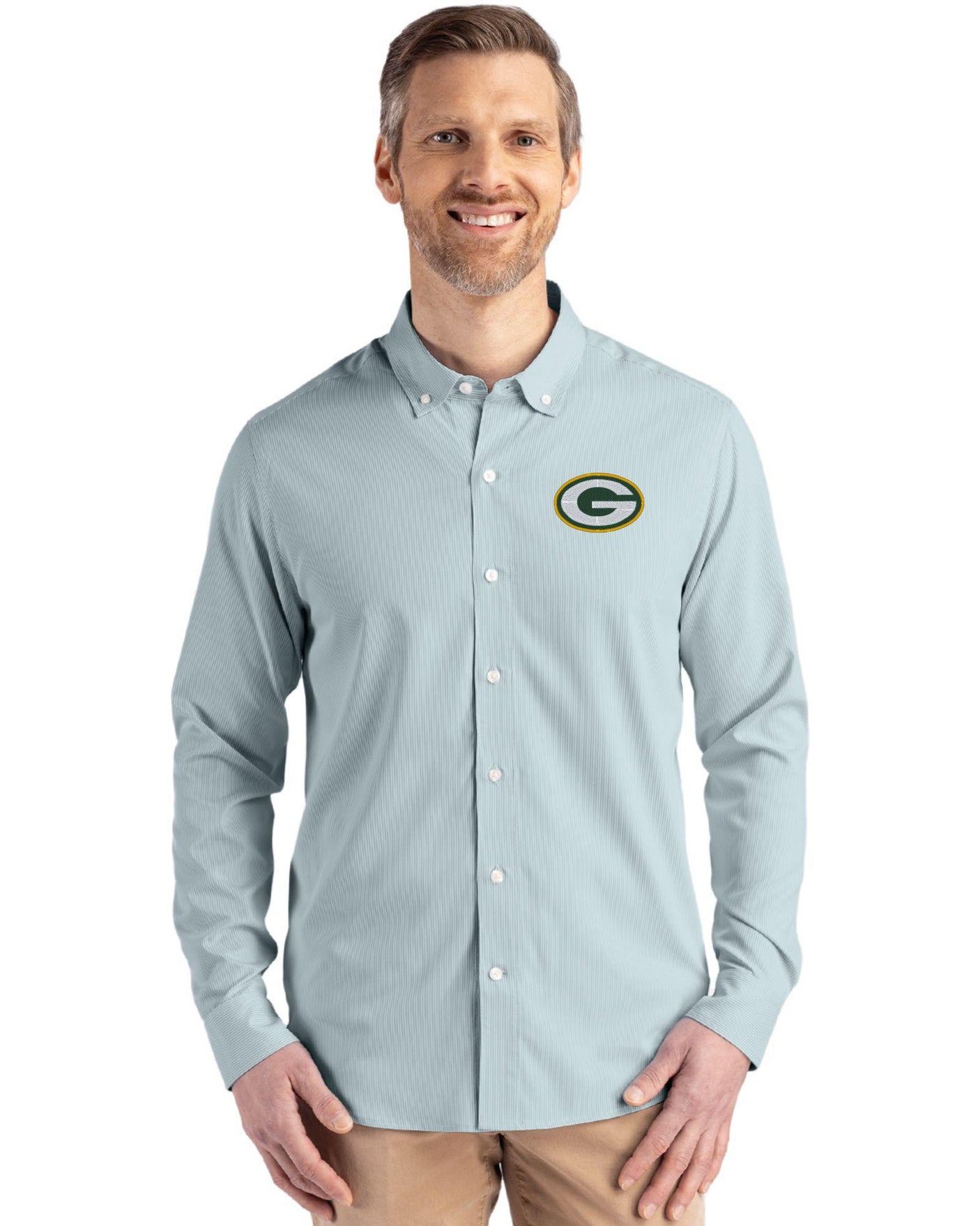Packers Cutter & Buck Men's Skyline Eco Pinstripe Button Down Shirt