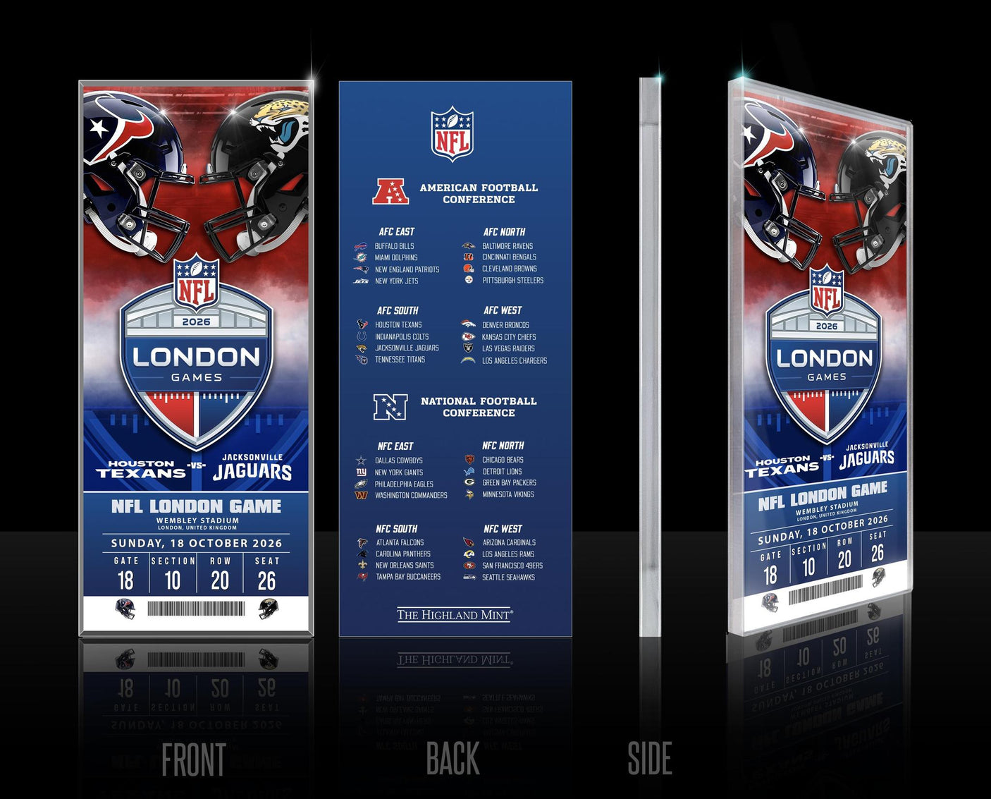 2026 NFL International Games Texans vs Jaguars London Acrylic Ticket