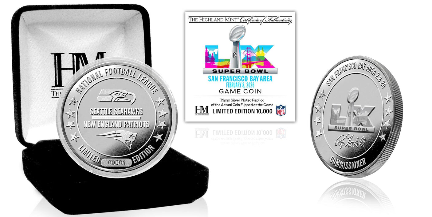New England Patriots vs. Seattle Seahawks Super Bowl LX Silver Plated Game Coin