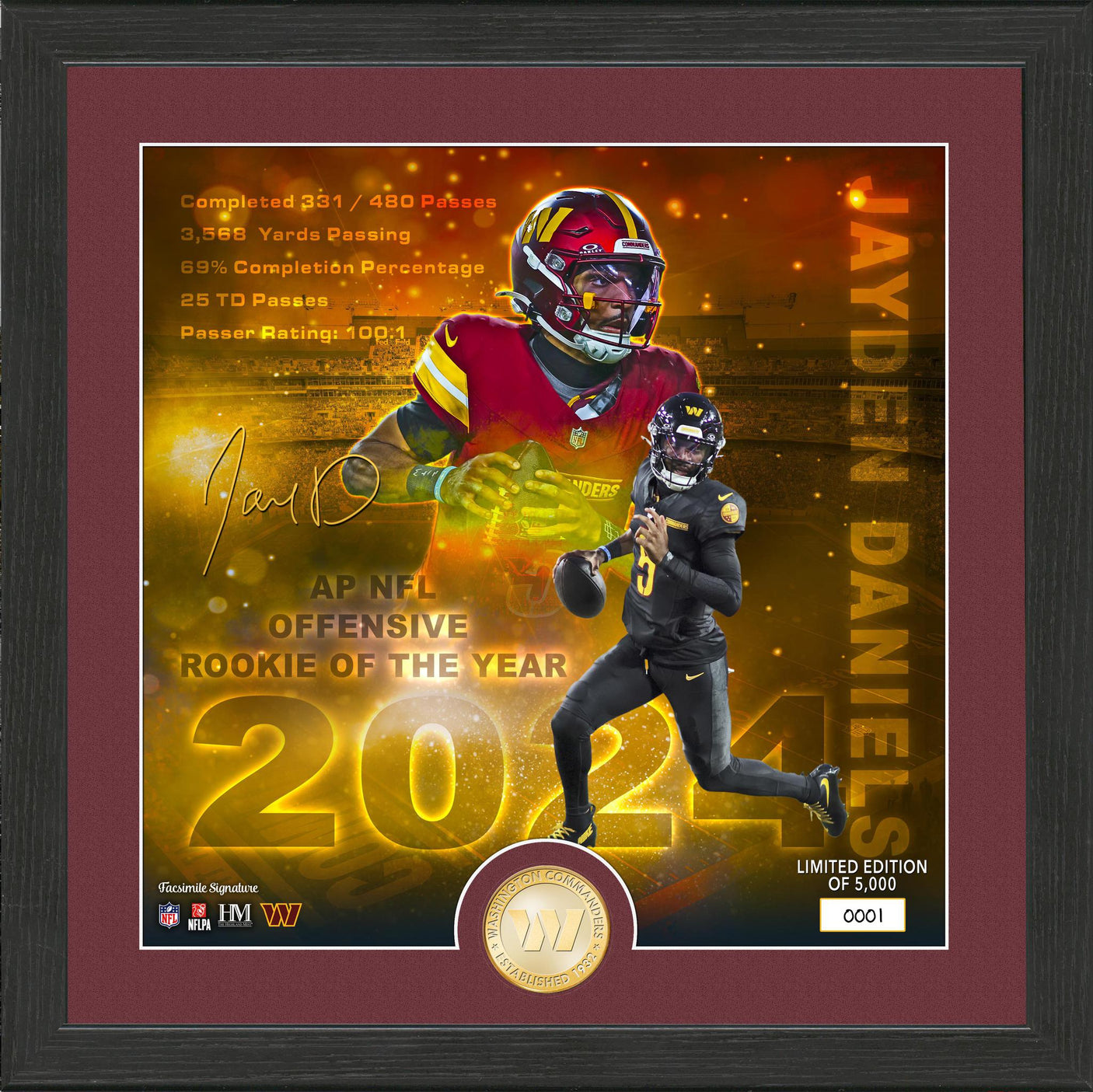 Commanders Jayden Daniels 2024 NFL Rookie of the Year Bronze Coin Photo Mint