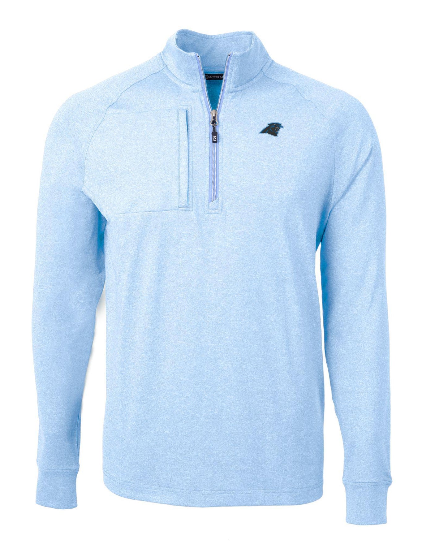 Panthers Cutter and Buck Men's Blue Adapt Eco Heather Quarter Zip Pullover