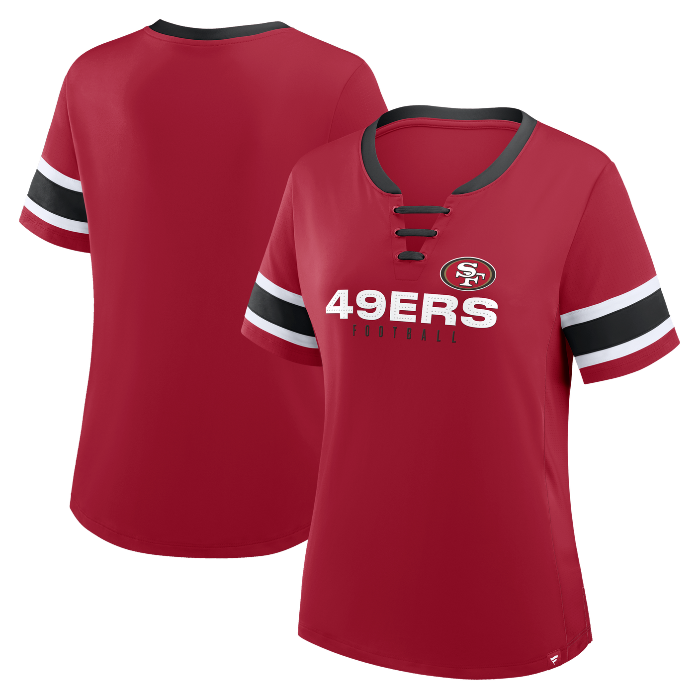 49ers 2025 Fanatics Women's Draw Play Athena Lace Up T-Shirt