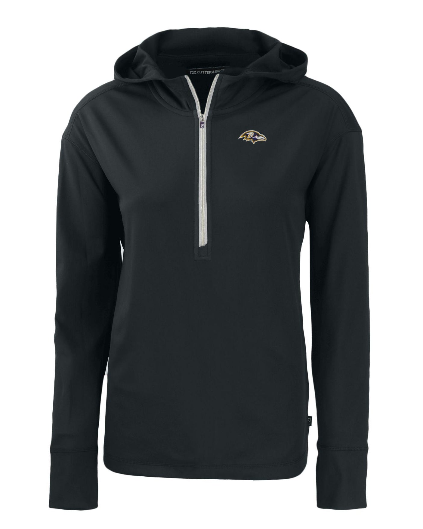 Ravens Cutter and Buck Women's Black Daybreak Eco Recycled Half Zip Hoodie