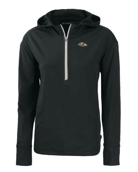 Ravens Cutter and Buck Women's Black Daybreak Eco Recycled Half Zip Hoodie