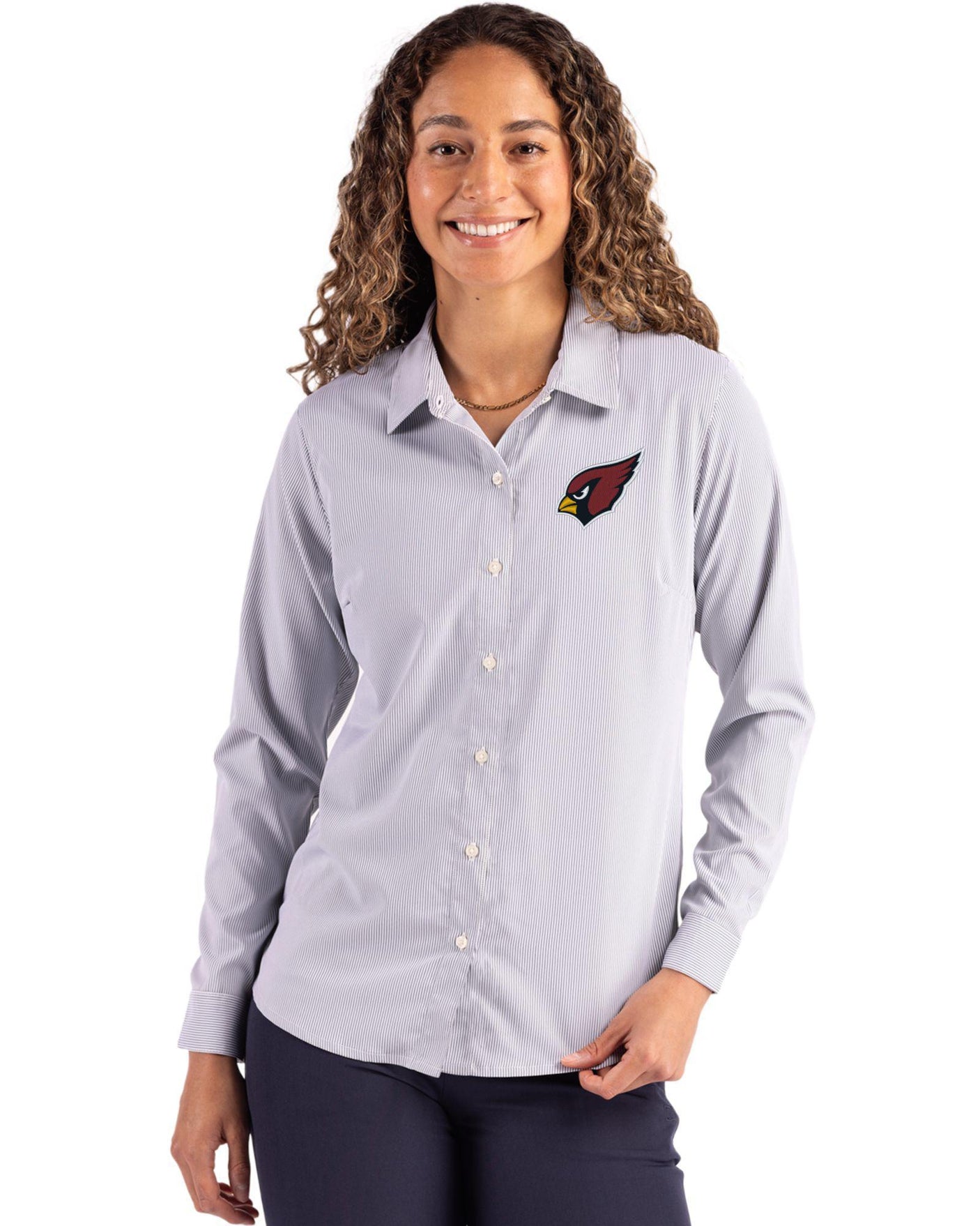 Cardinal Cutter & Buck Women's Skyline Eco Pinstripe Button Down Shirt