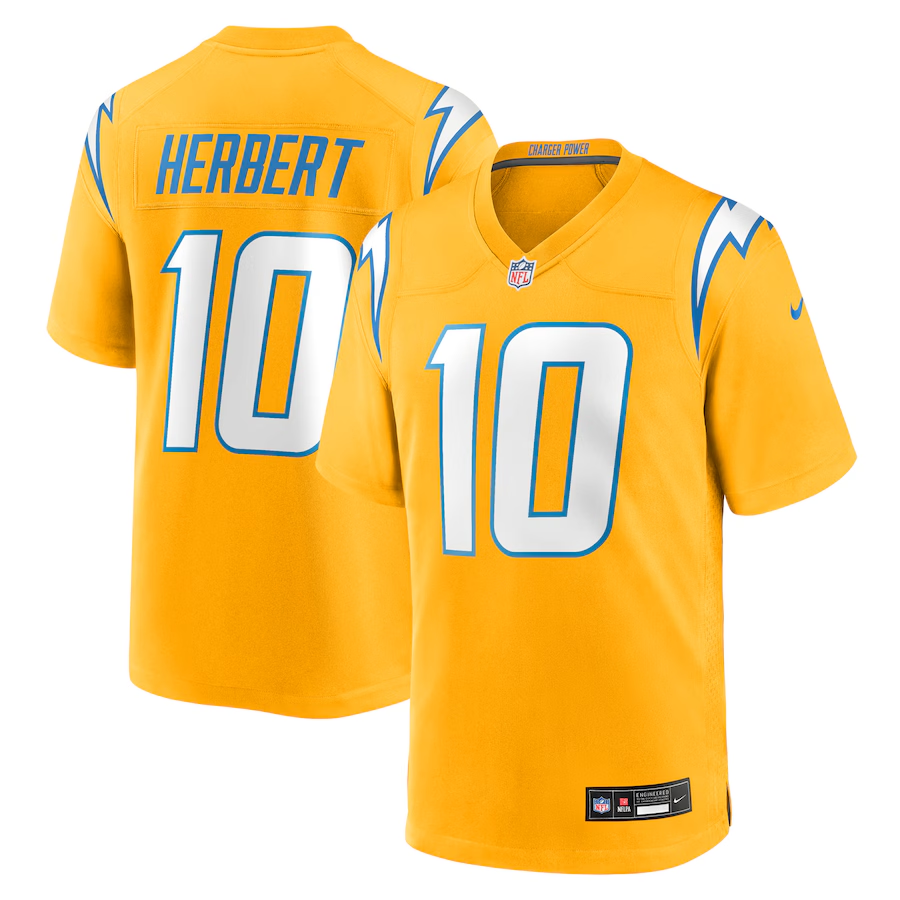 Chargers Justin Herbert Men's Nike 2025 Gold Alternate Game Jersey