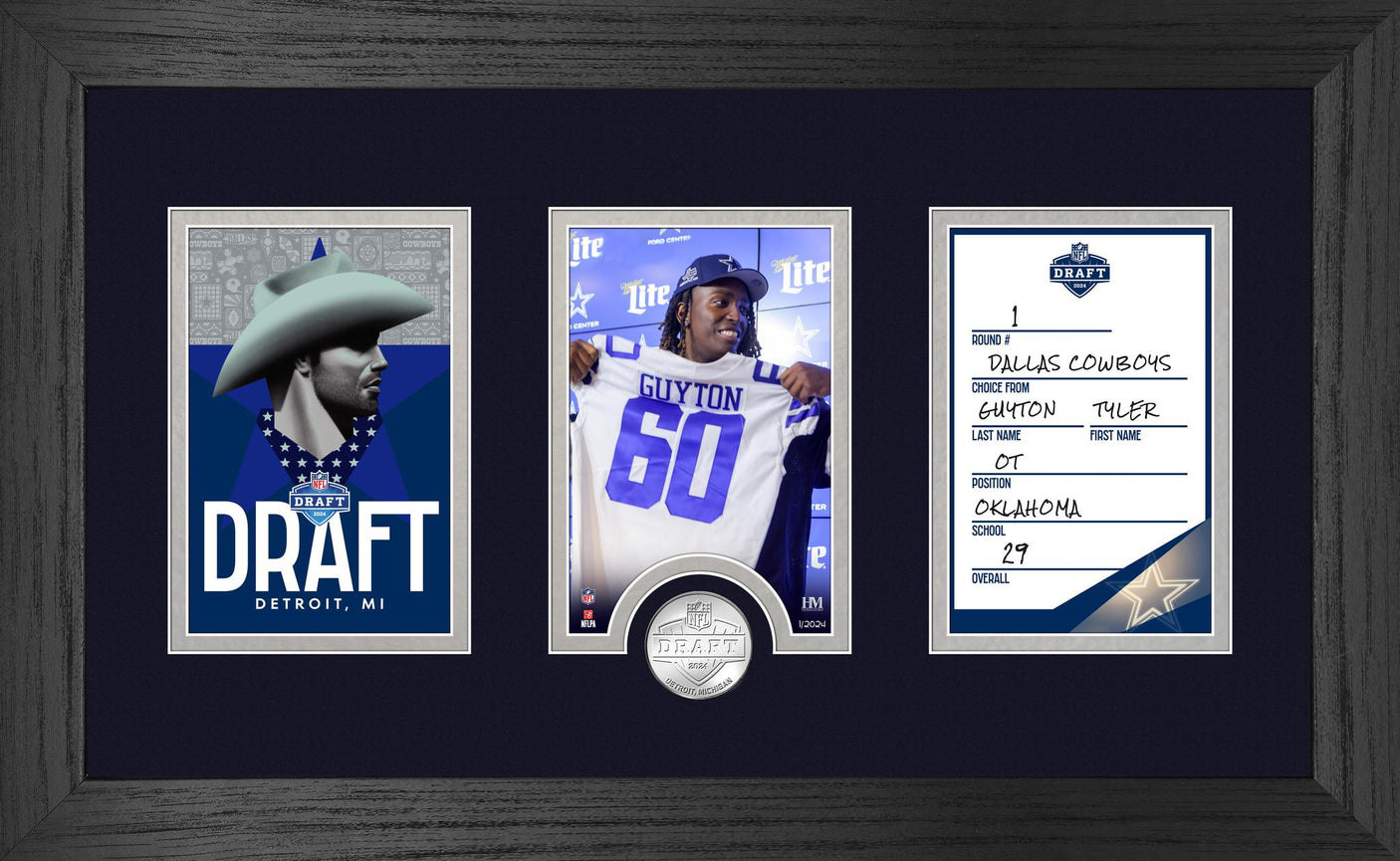 Cowboys Tyler Guyton 2024 NFL Draft Card Silver Coin Photo Mint