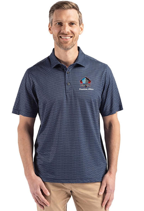 Hall of Fame Cutter & Buck Men's Navy Pike Eco Shadow Check Print Recycled Polo