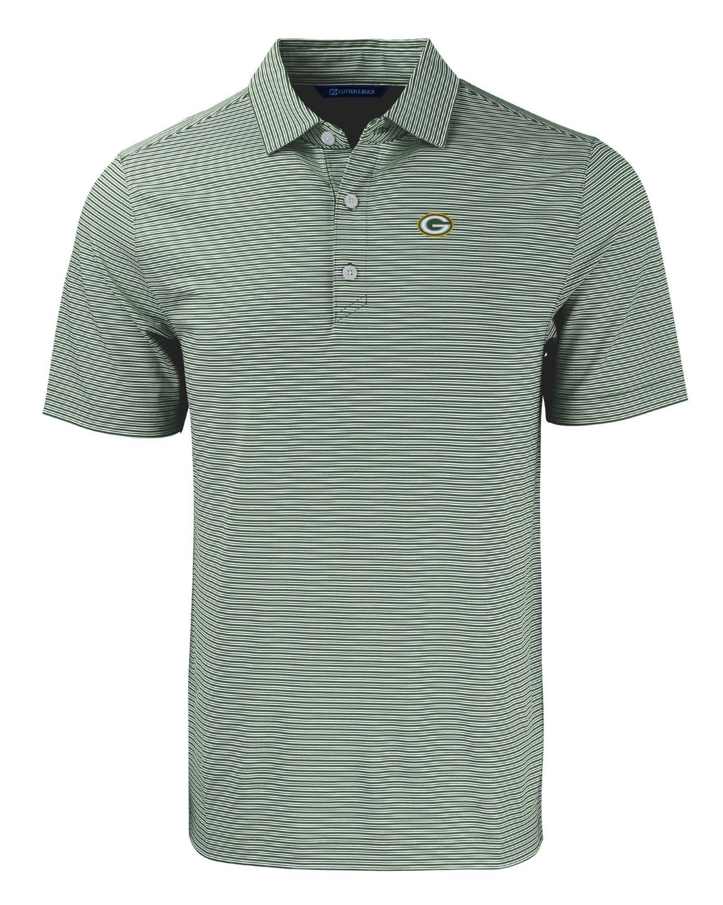 Packers Cutter and Buck Men's College Hunter/White Forge Eco Double Stripe Recycled Polo