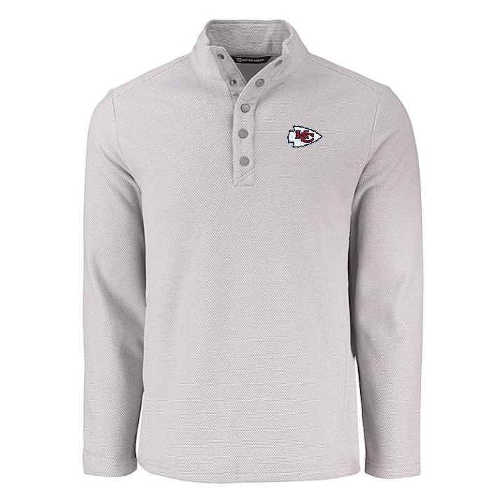 Chiefs Cutter and Buck Men's Grey Hunts Point Eco Fleece Snap Pullover