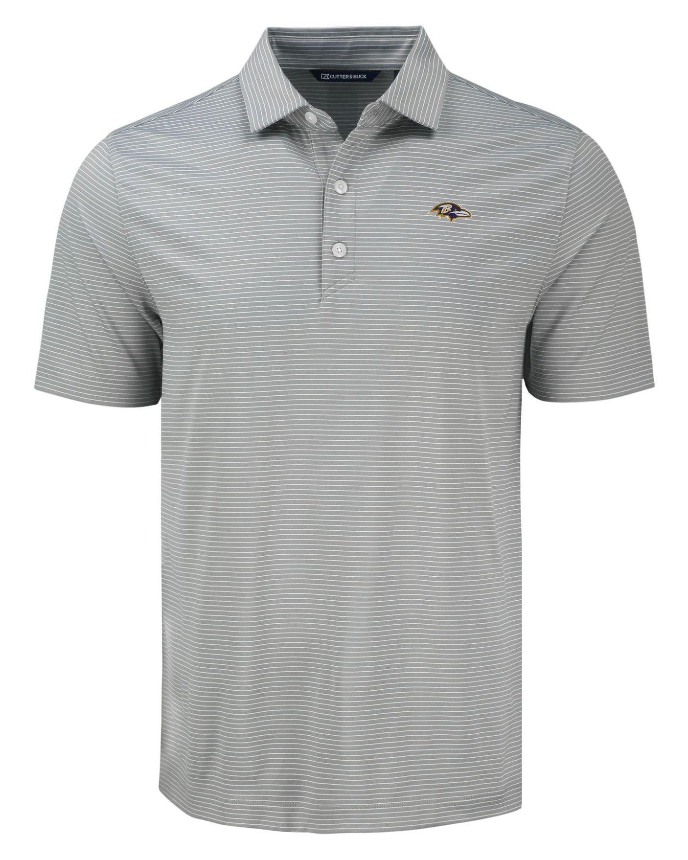 Ravens Cutter and Buck Men's Grey Forge Eco Fine Line Stripe Recycled Polo