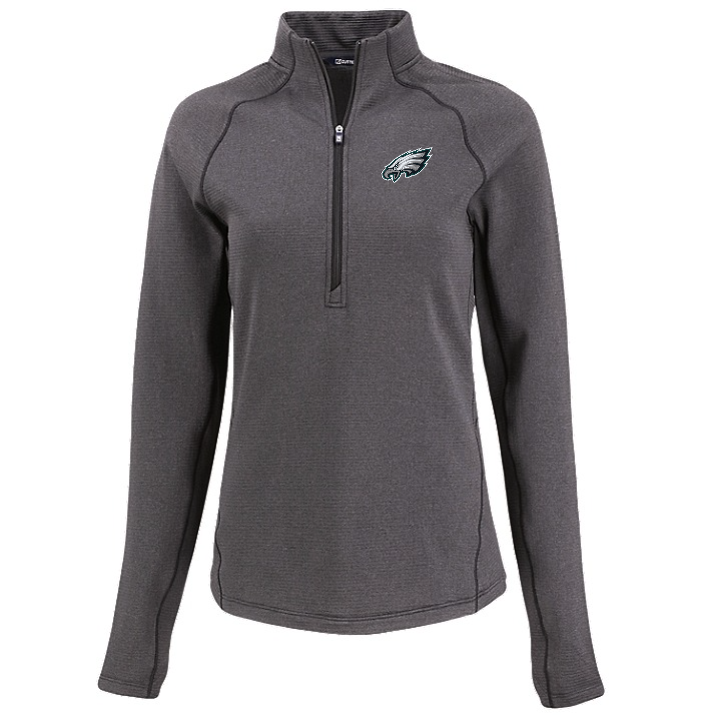 Eagles Cutter and Buck Women's Black Peshastin Eco Fleece Half Zip Pullover