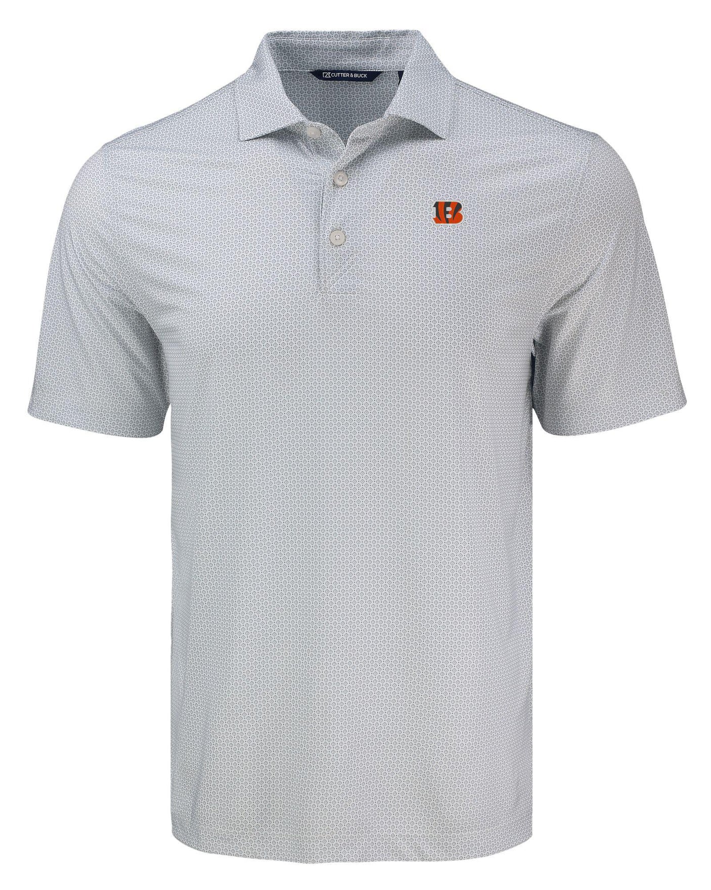 Bengals Cutter and Buck Men's Grey Pike Eco Pebble Print Recycled Polo