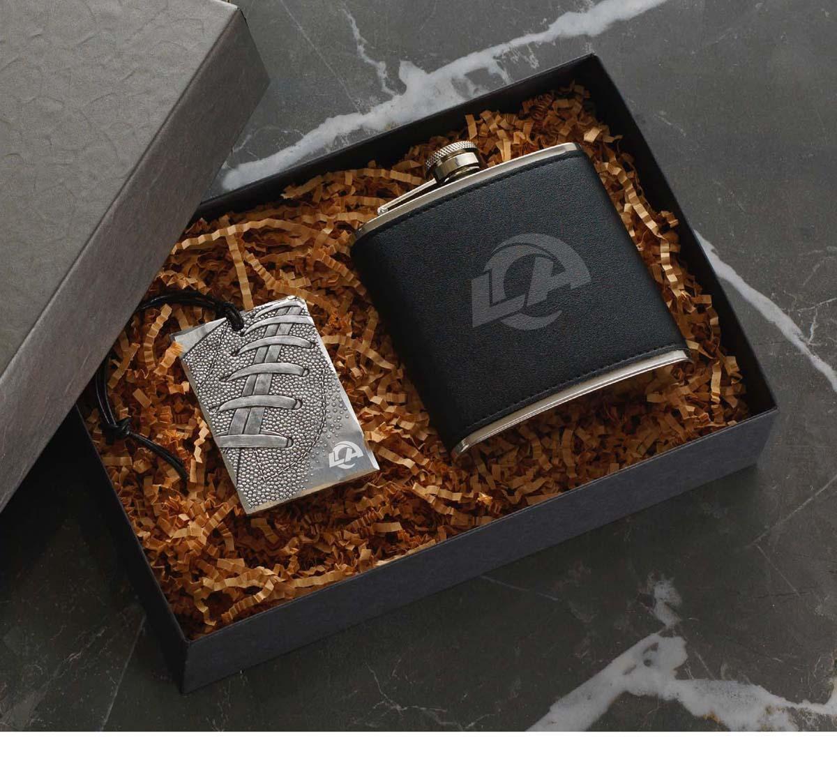 Rams Traveler Flask & Bag Tag Gift Set