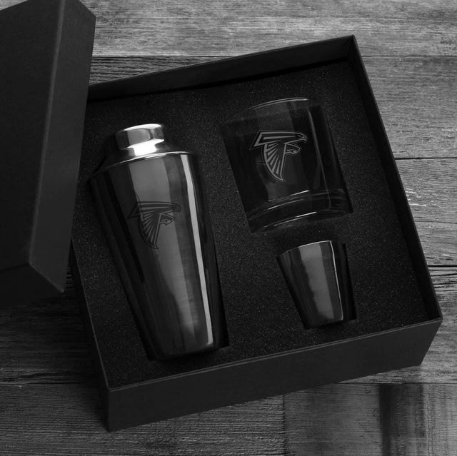Falcons Etched Rocks Glass with Cocktail Shaker Gift Set
