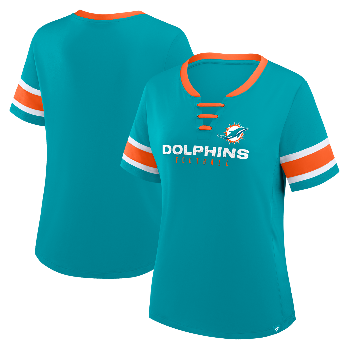Dolphins 2025 Fanatics Women's Draw Play Athena Lace Up T-Shirt