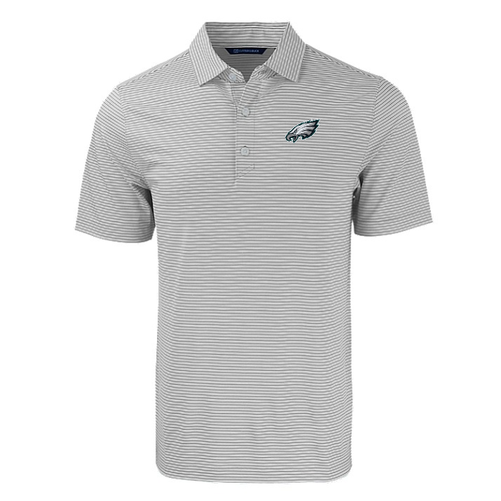 Eagles Cutter and Buck Men's Polished/White Forge Eco Fine Line Stripe Recycled Polo