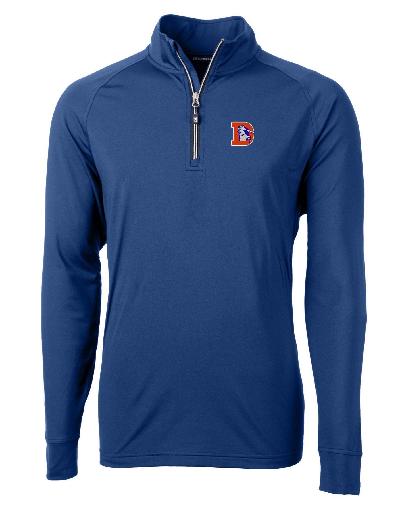 Broncos Cutter and Buck Men's Blue Adapt Eco Knit Quarter Zip Pullover