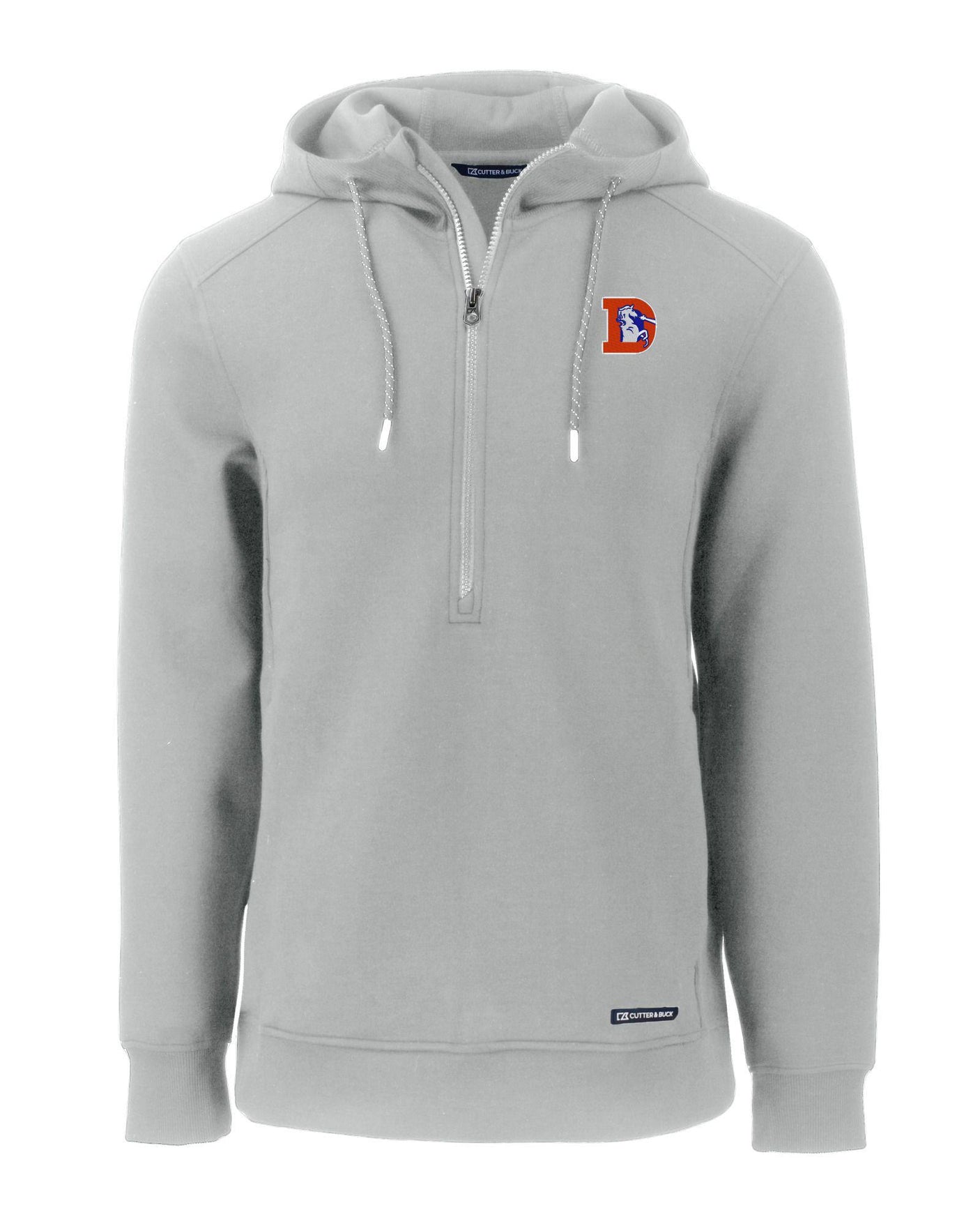 Broncos Cutter and Buck Men's Roam Eco Half Zip Hooded Pullover- Grey
