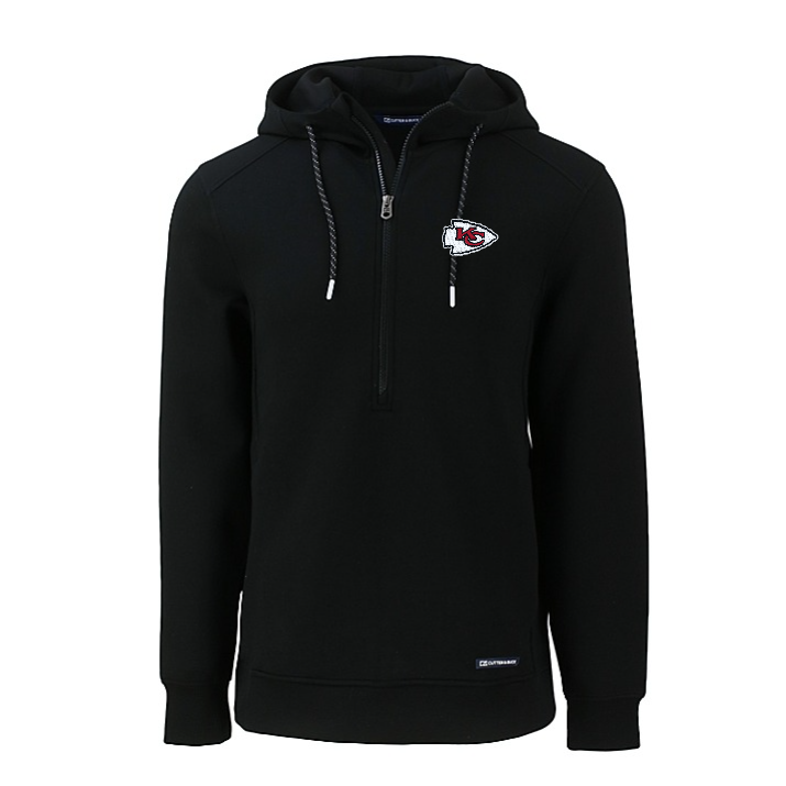 Chiefs Cutter and Buck Men's Black Roam Eco Half Zip Hooded Pullover