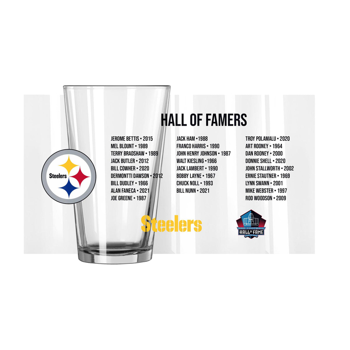 Steelers Hall of Famer Pint Glass Pro Football Hall of Fame