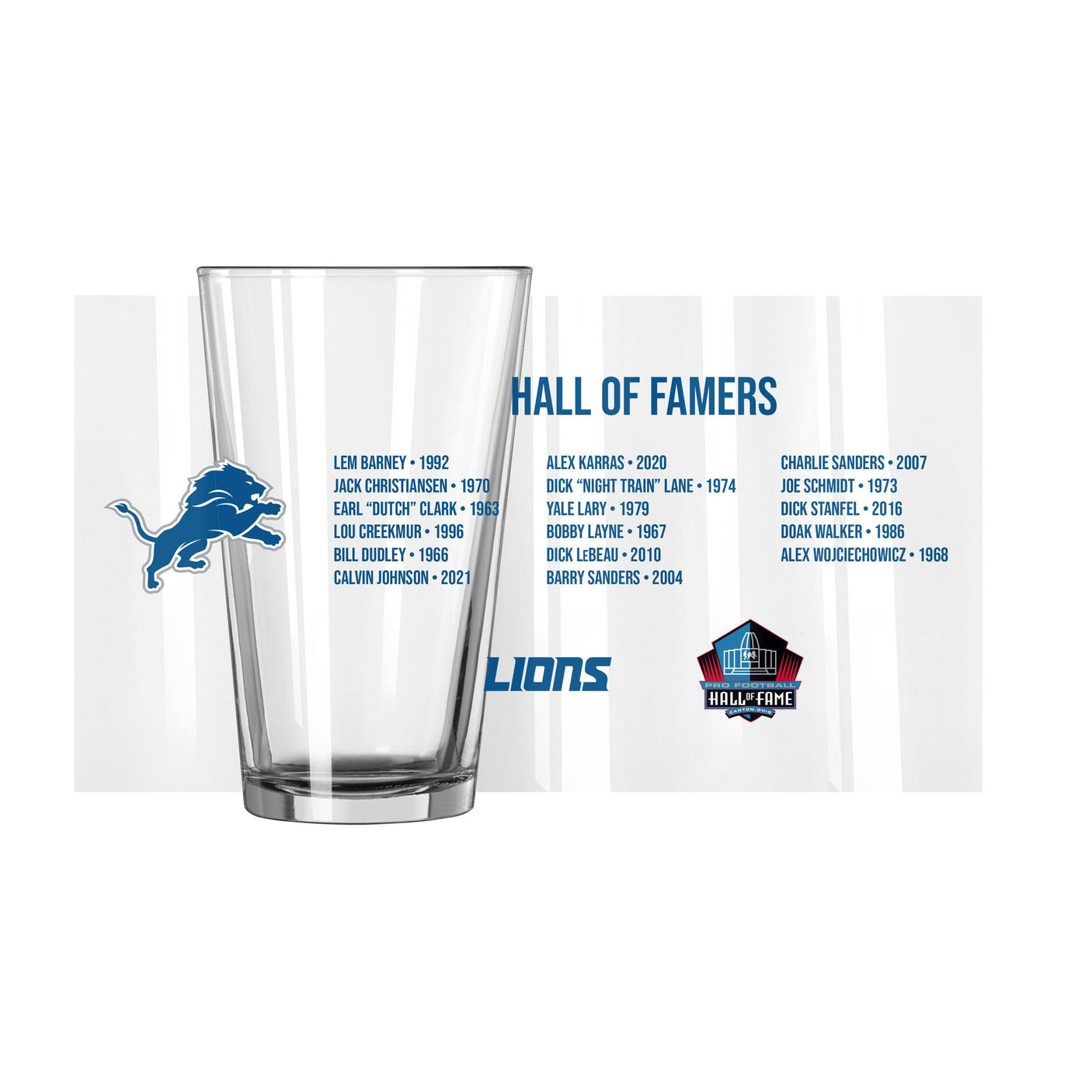 Lions Hall of Famer Pint Glass