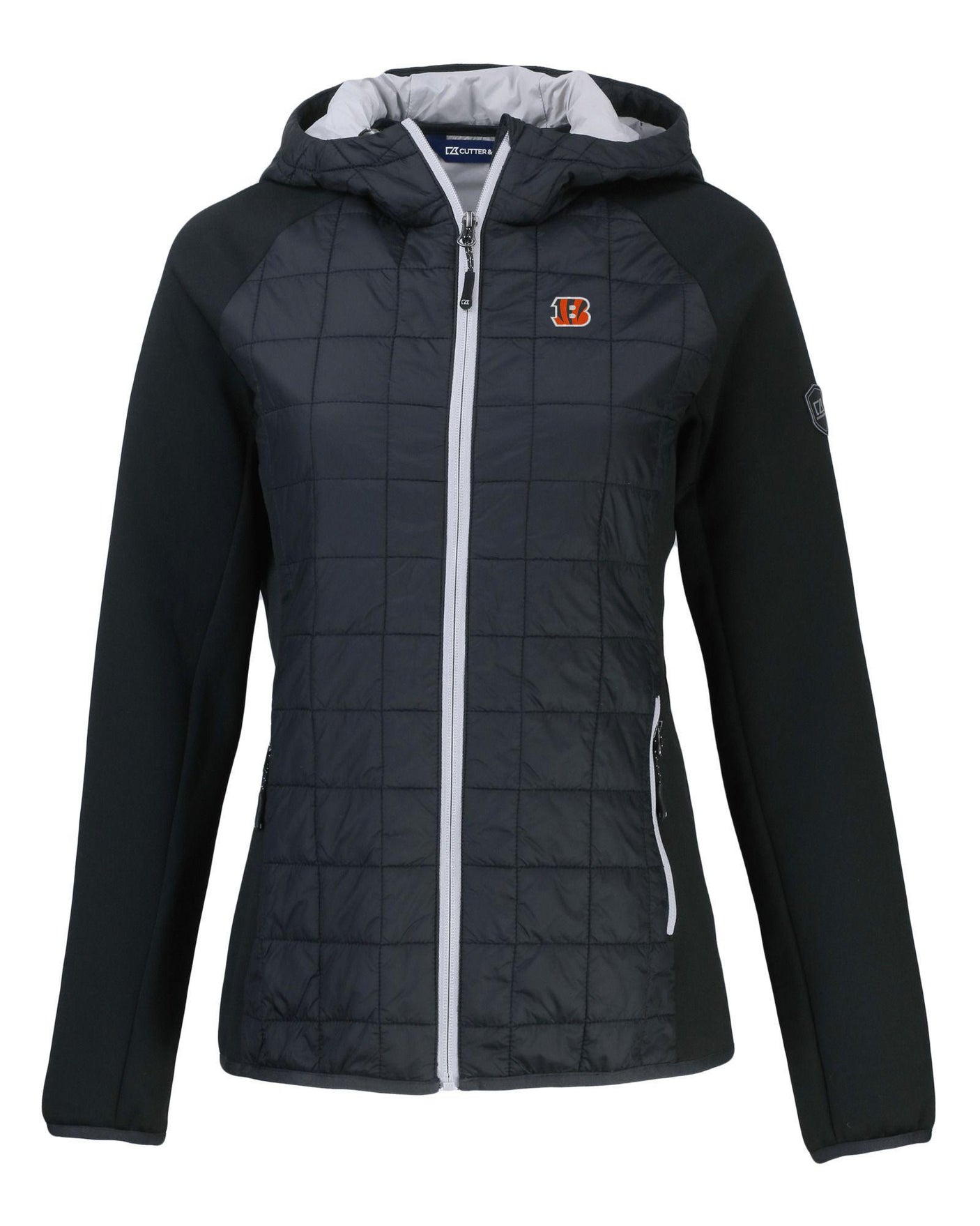 Bengals Cutter and Buck Women's Black Rainier PrimaLoft Eco Hybrid Jacket