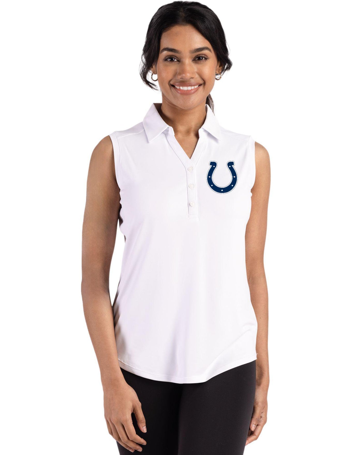 Colts Cutter and Buck Women's White Forge Eco Recycled Sleeveless Polo