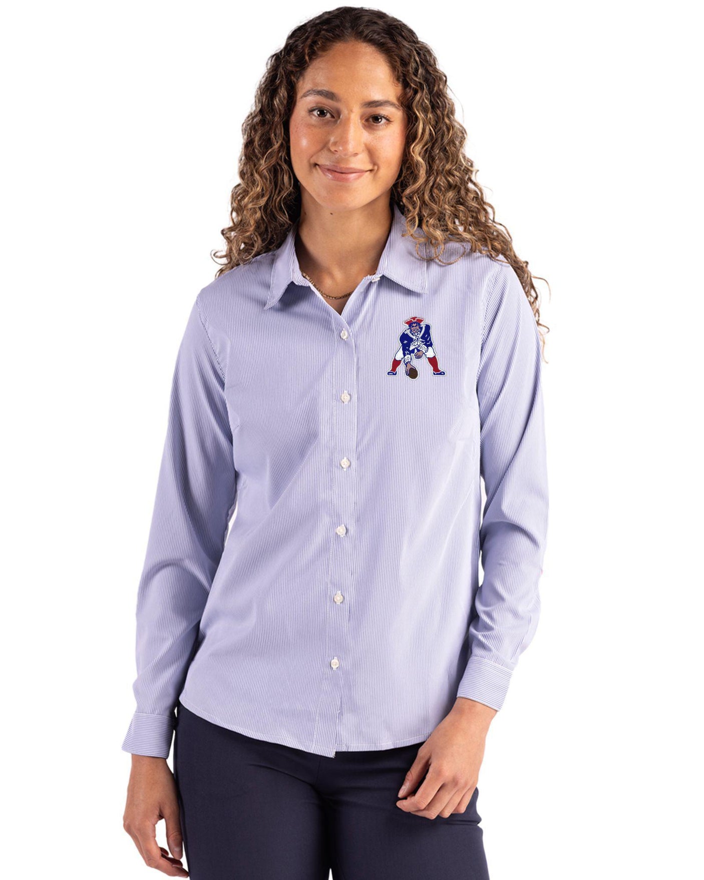 Patriots Cutter & Buck Women's Skyline Eco Pinstripe Button Down Shirt