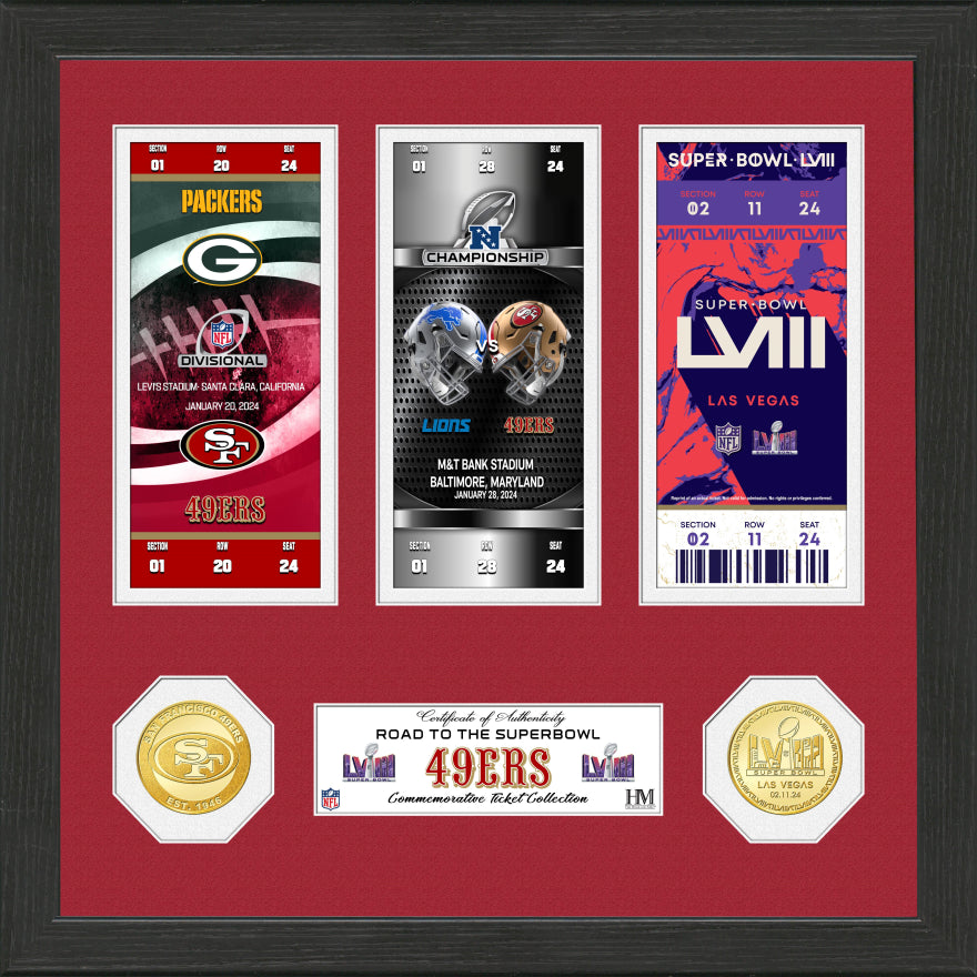 San Francisco 49ers NFC Champions Road to Super Bowl LVIII Ticket and Bronze Coin Photo Mint Pro Football Hall of Fame