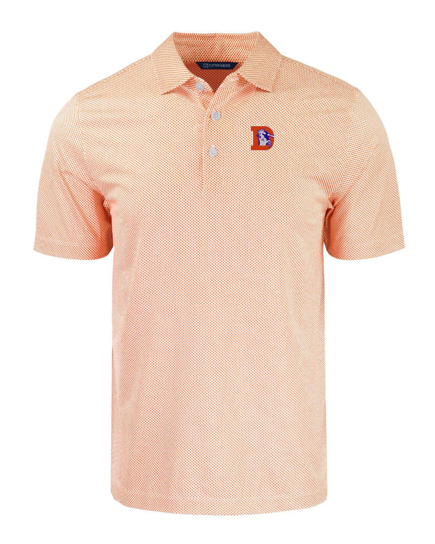 Broncos Cutter and Buck Men's Orange Pike Eco Symmetry Print Recycled Polo