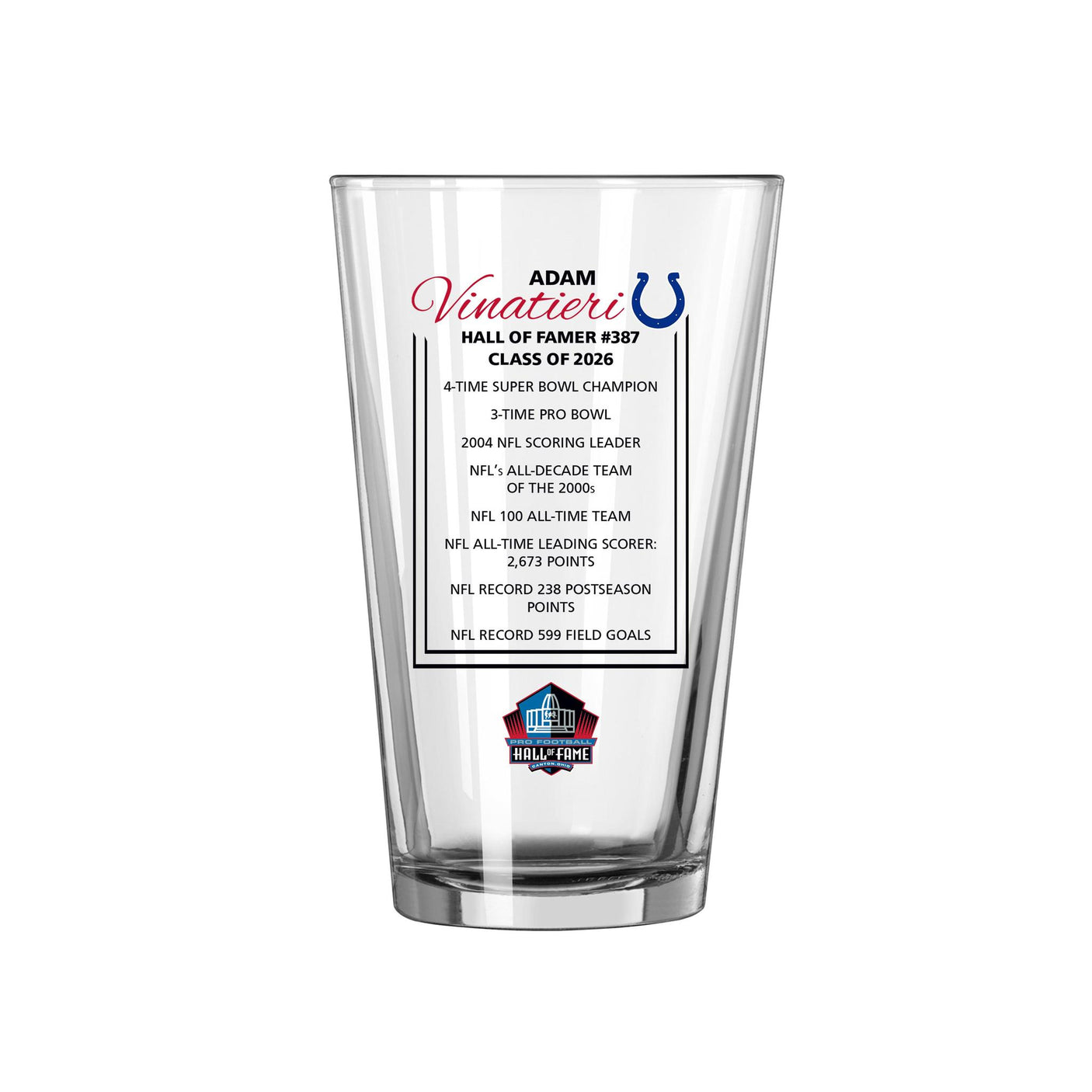 Colts Adam Vinatieri Pint Glass