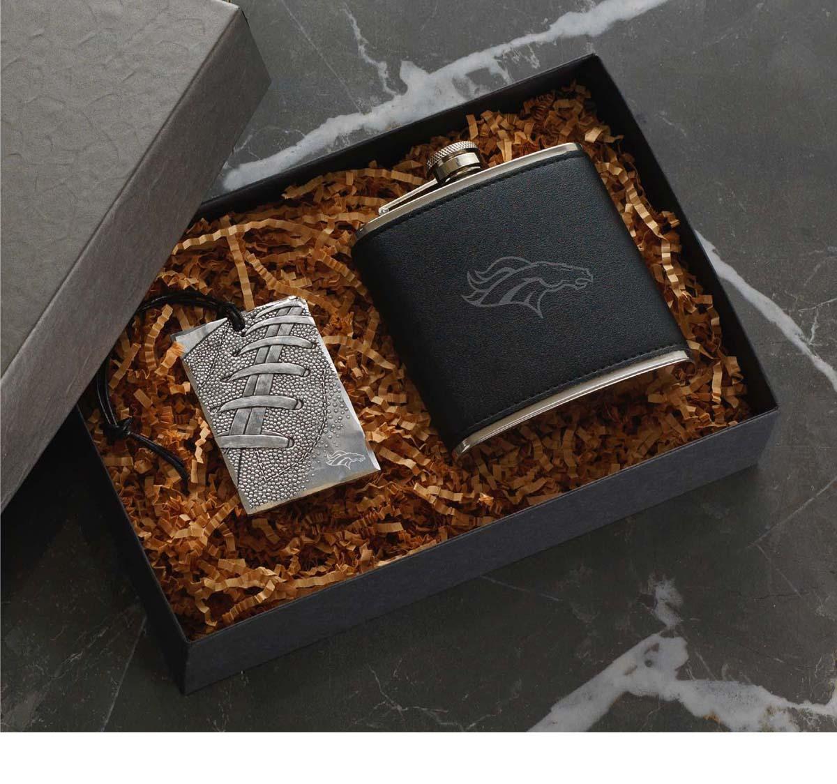 Broncos Traveler Flask & Bag Tag Gift Set
