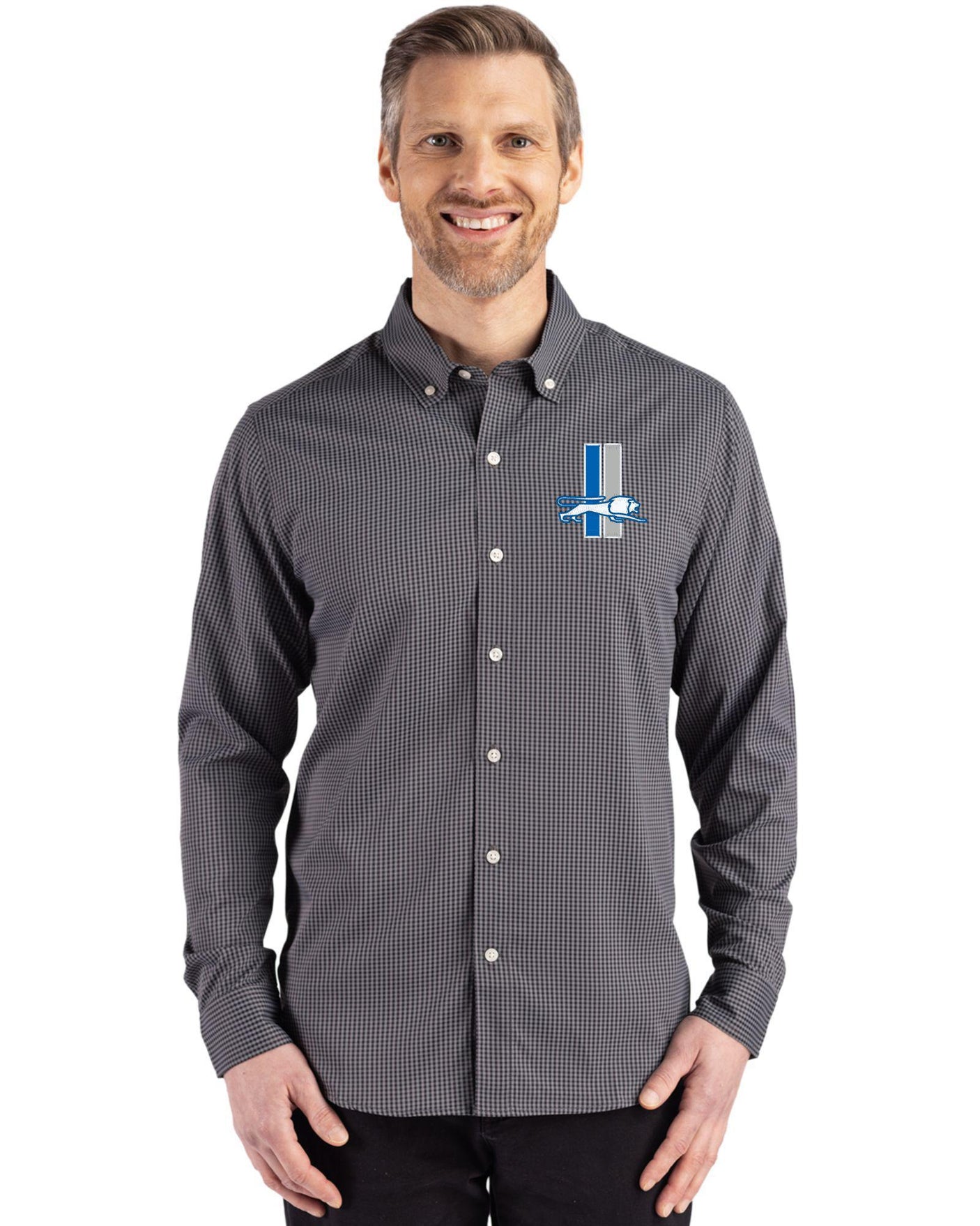 Lions Cutter & Buck Men's Skyline Eco Gingham Button Down Shirt