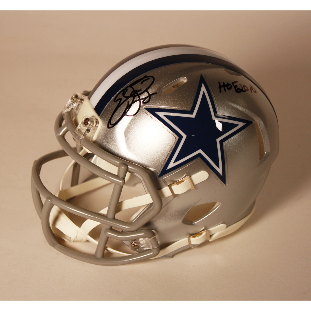 Emmitt Smith Autographed Cowboys Mini Helmet with HOF Inscription – Pro Football Hall of Fame
