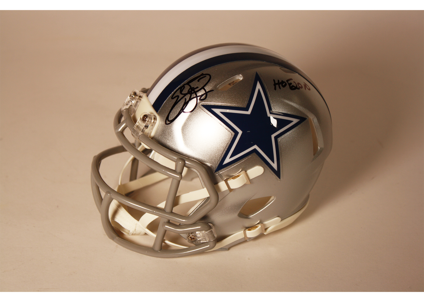 Emmitt Smith Autographed Cowboys Mini Helmet with HOF Inscription