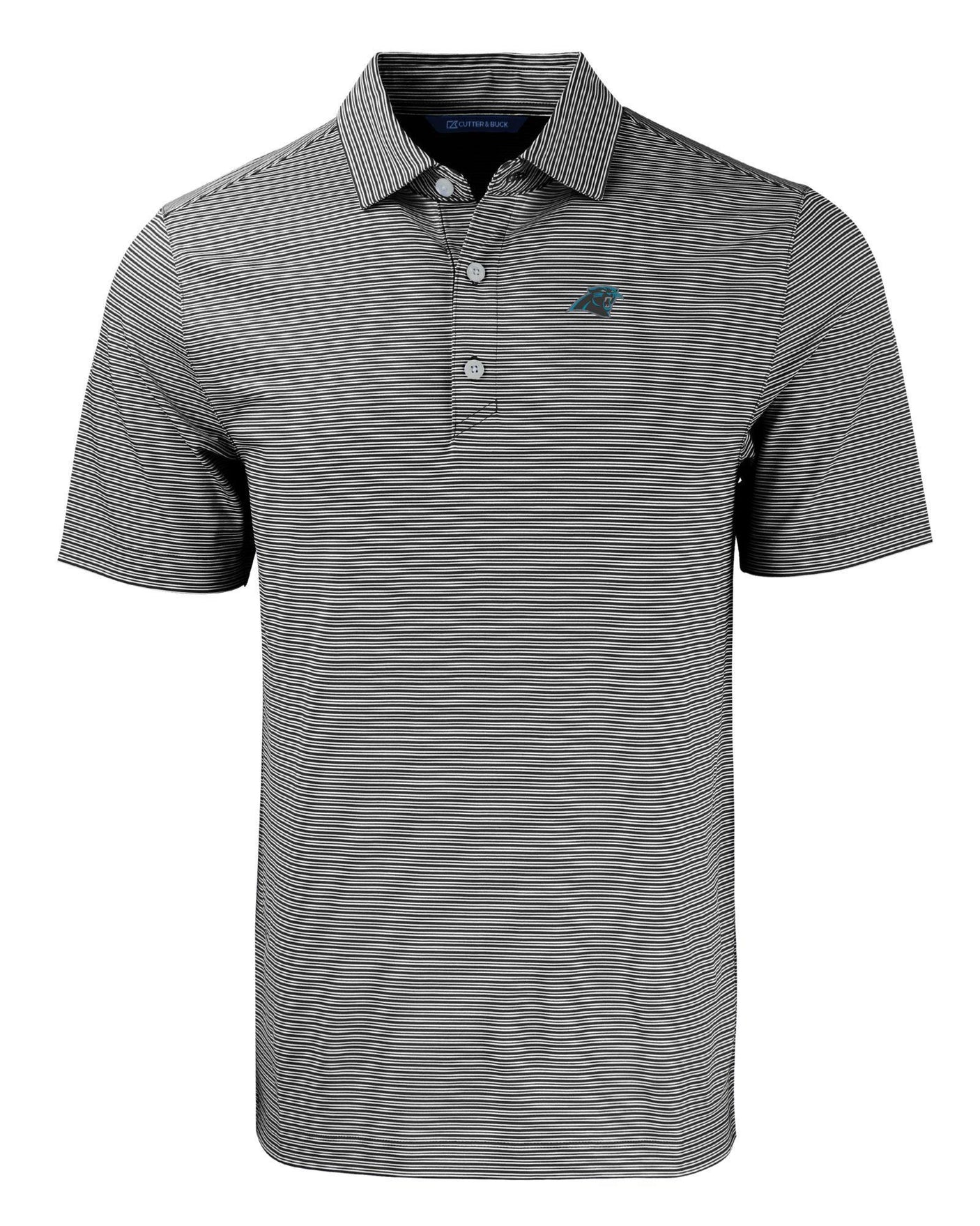 Panthers Cutter and Buck Men's Black Forge Eco Double Stripe Recycled Polo