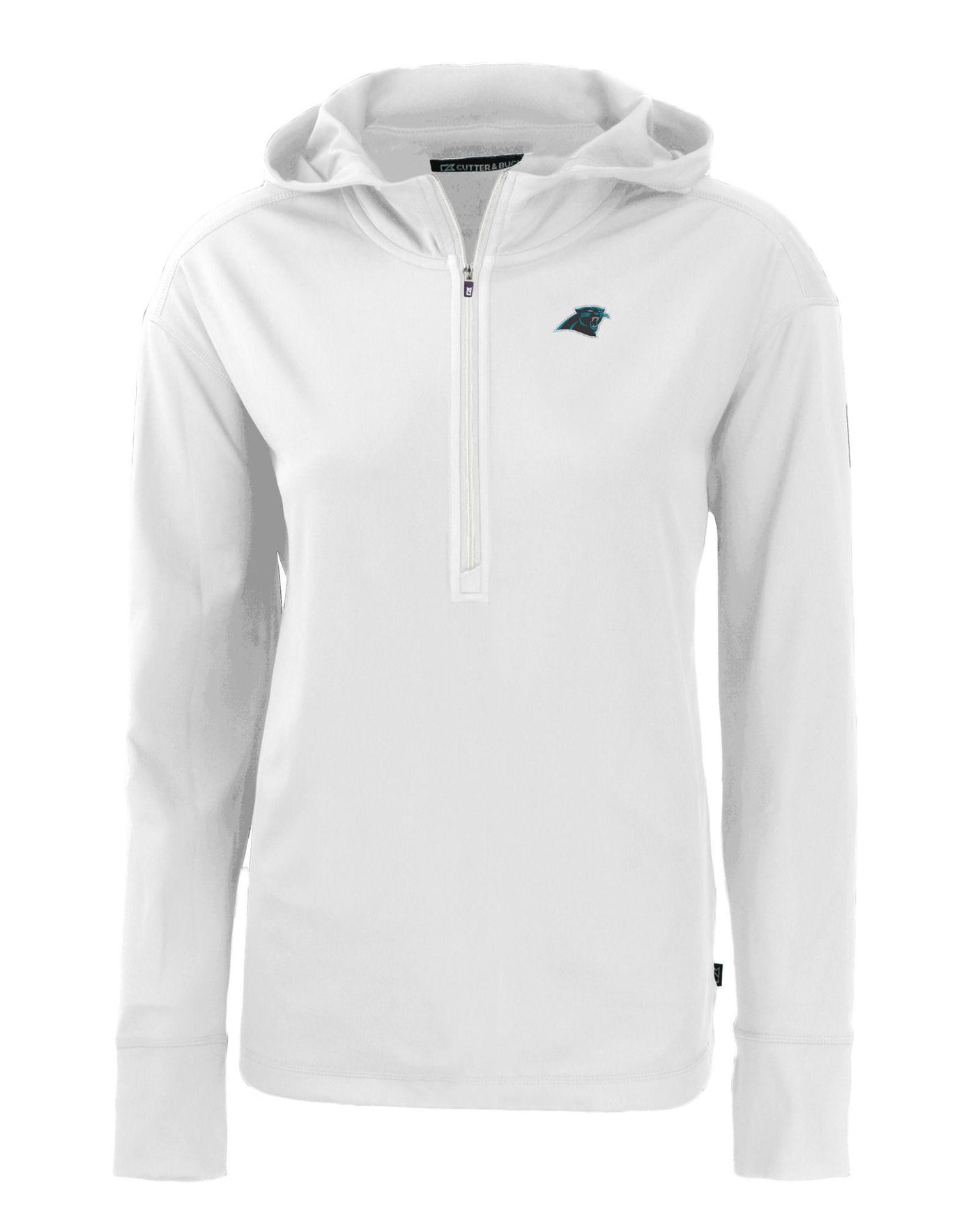 Panthers Cutter and Buck Women's White Daybreak Eco Recycled Half Zip Hoodie