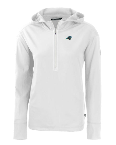 Panthers Cutter and Buck Women's White Daybreak Eco Recycled Half Zip Hoodie
