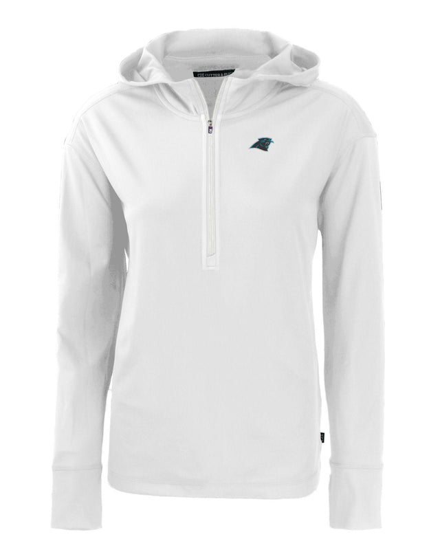 Panthers Cutter and Buck Women's White Daybreak Eco Recycled Half Zip Hoodie